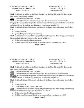Kiểm tra học kỳ I môn  Vật lý, lớp 10. Thời gian 45 phút